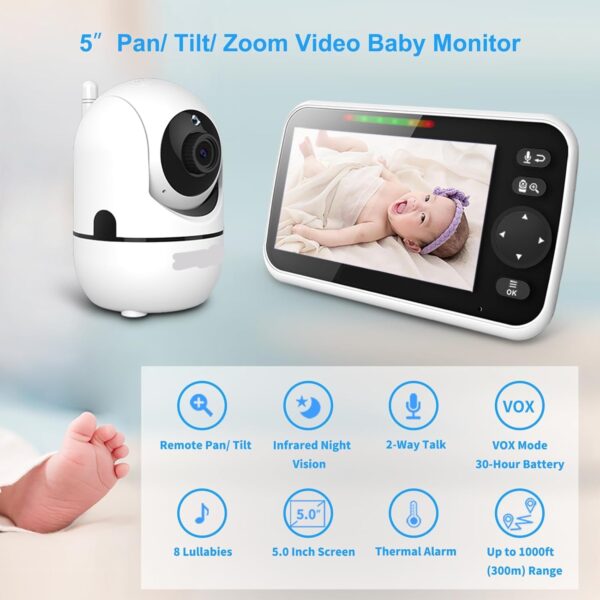 No WiFi Baby Monitor 5" Screen 30-Hour Battery  with Camera - Image 3